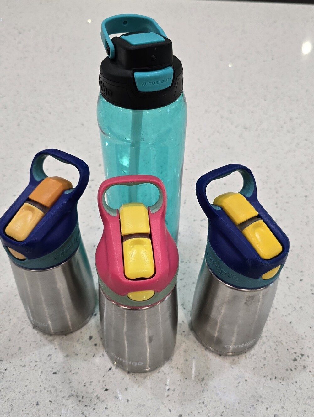 Contigo Bottle Lot Kids Stainless Steel Silver Pink/Blue Aqua BPA Free Hydration